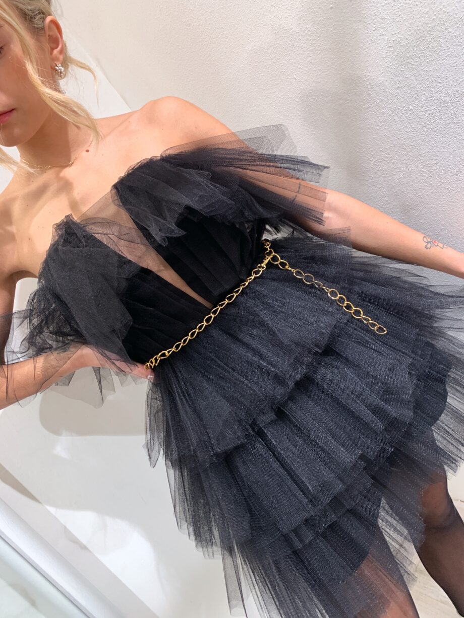 Shop Online Vestito corto in tulle a balze nero Kontatto