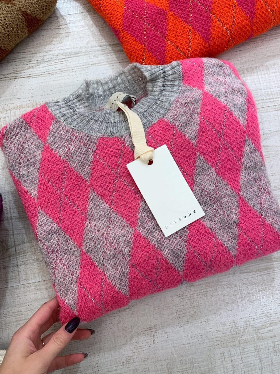 Shop Online Maglioncino in mohair fucsia e grigio rombi Have One