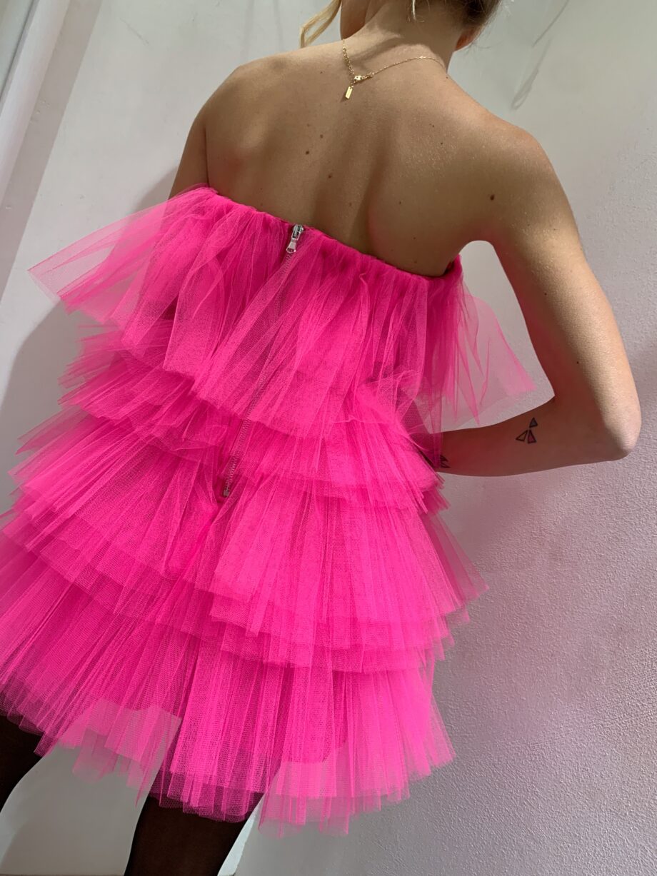 Shop Online Vestito corto in tulle a balze fucsia Kontatto