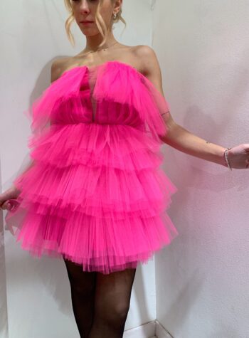 Shop Online Vestito corto in tulle a balze fucsia Kontatto