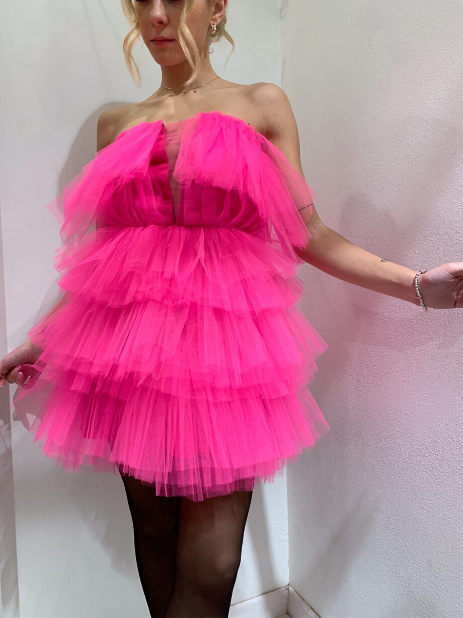 Shop Online Vestito corto in tulle a balze fucsia Kontatto