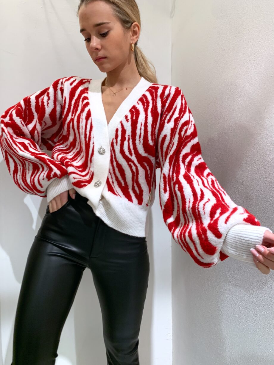 Shop Online Cardigan zebrato rosso e panna bottoni gioiello Dimora