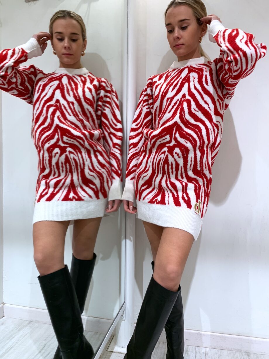 Shop Online Vestito in maglia zebrato rosso e panna Dimora