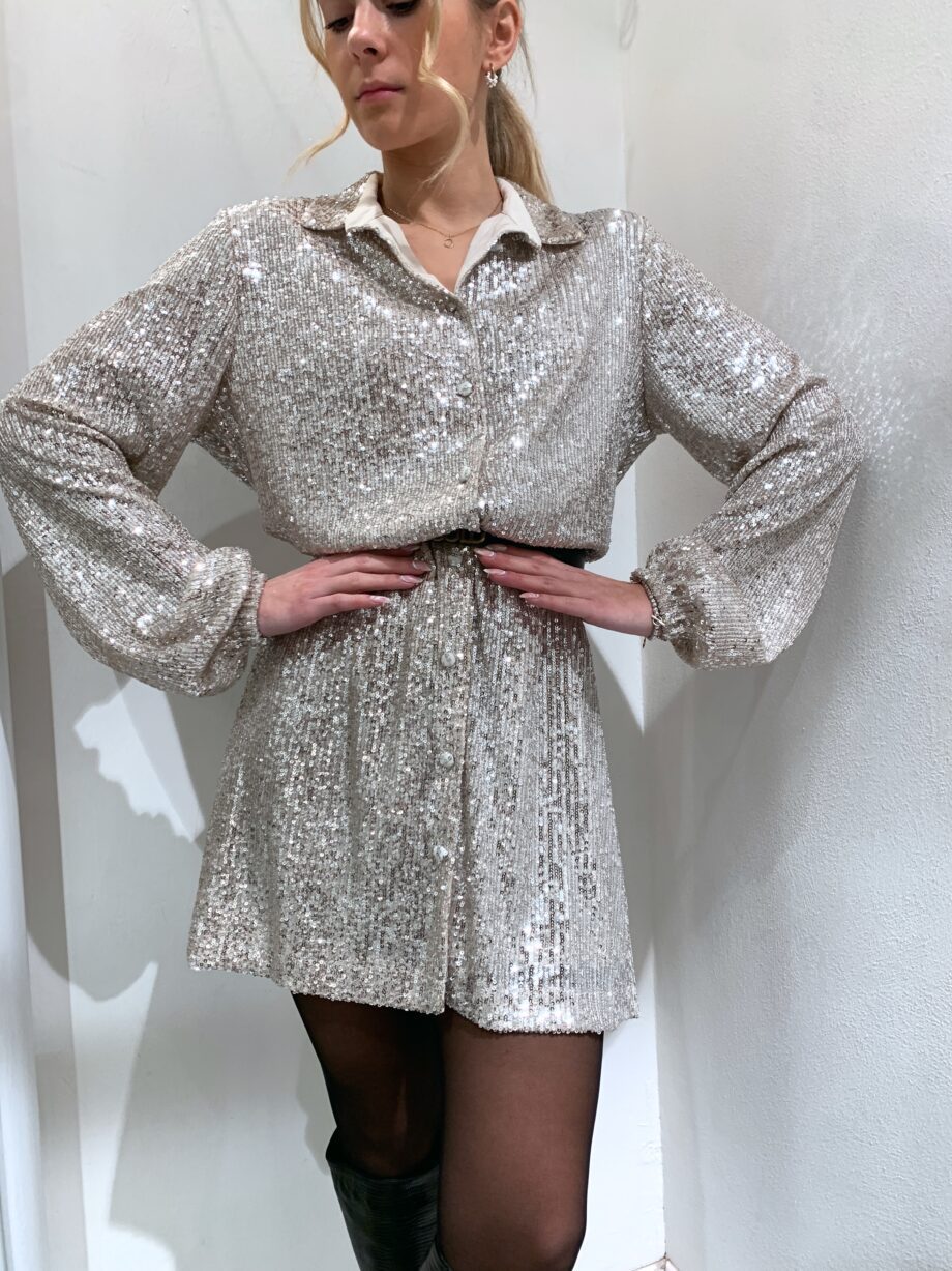 Shop Online Vestito camicia champagne in paillettes HaveOne