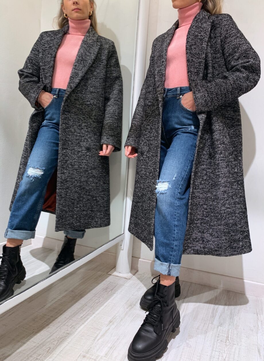 Shop Online Cappotto over spigato nero e bianco Vicolo