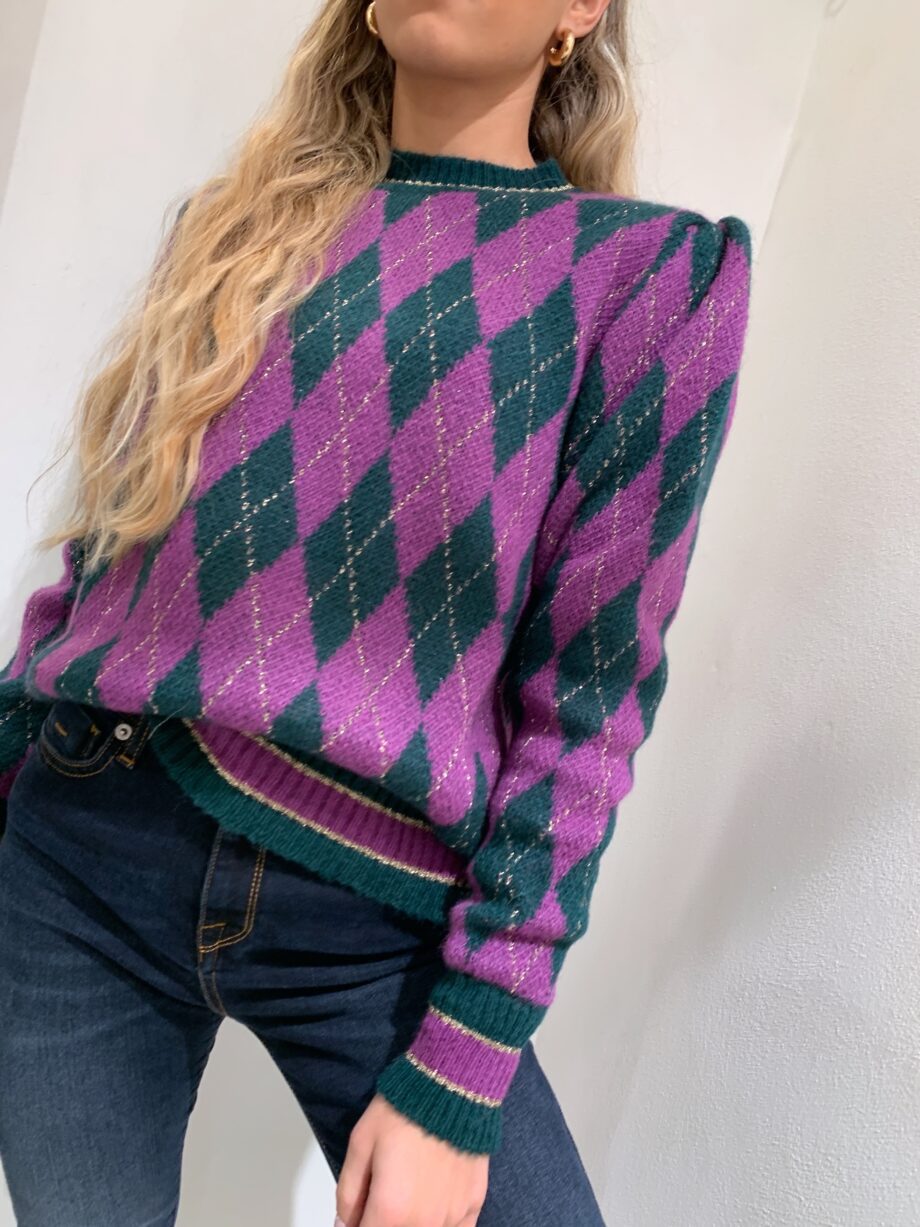 Shop Online Maglioncino in mohair viola e verde rombi Have One