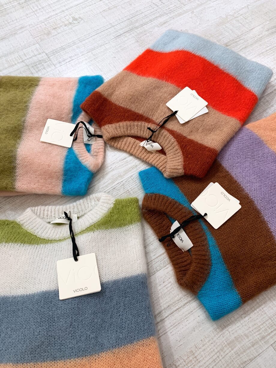 Shop Online Maglione in mohair panna a righe colorate Vicolo