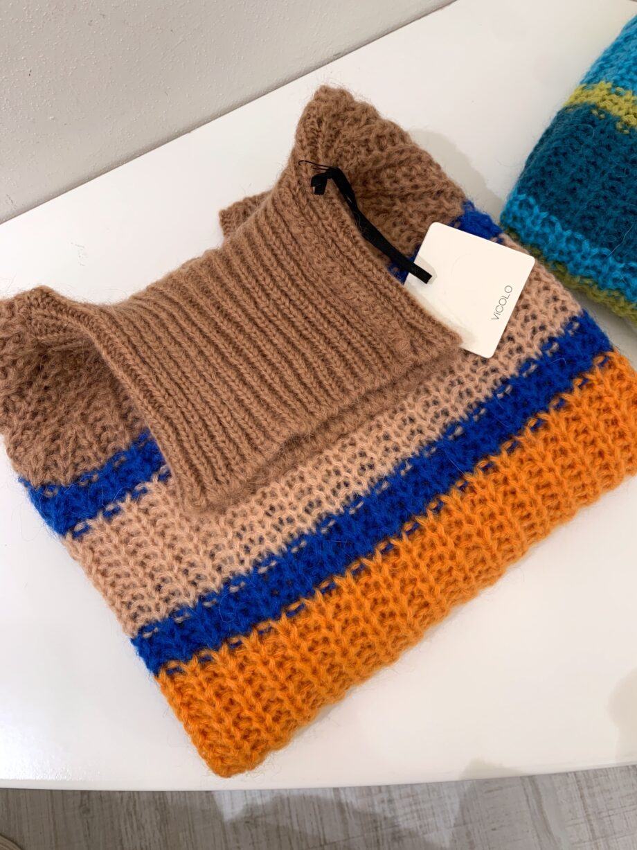 Shop Online Maglione in mohair a righe beige arancio e bluette Vicolo