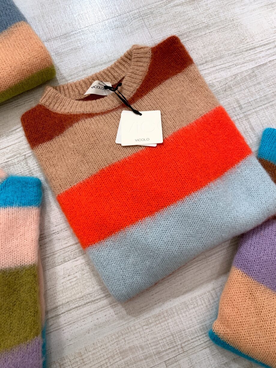 Shop Online Maglione in mohair beige a righe colorate Vicolo