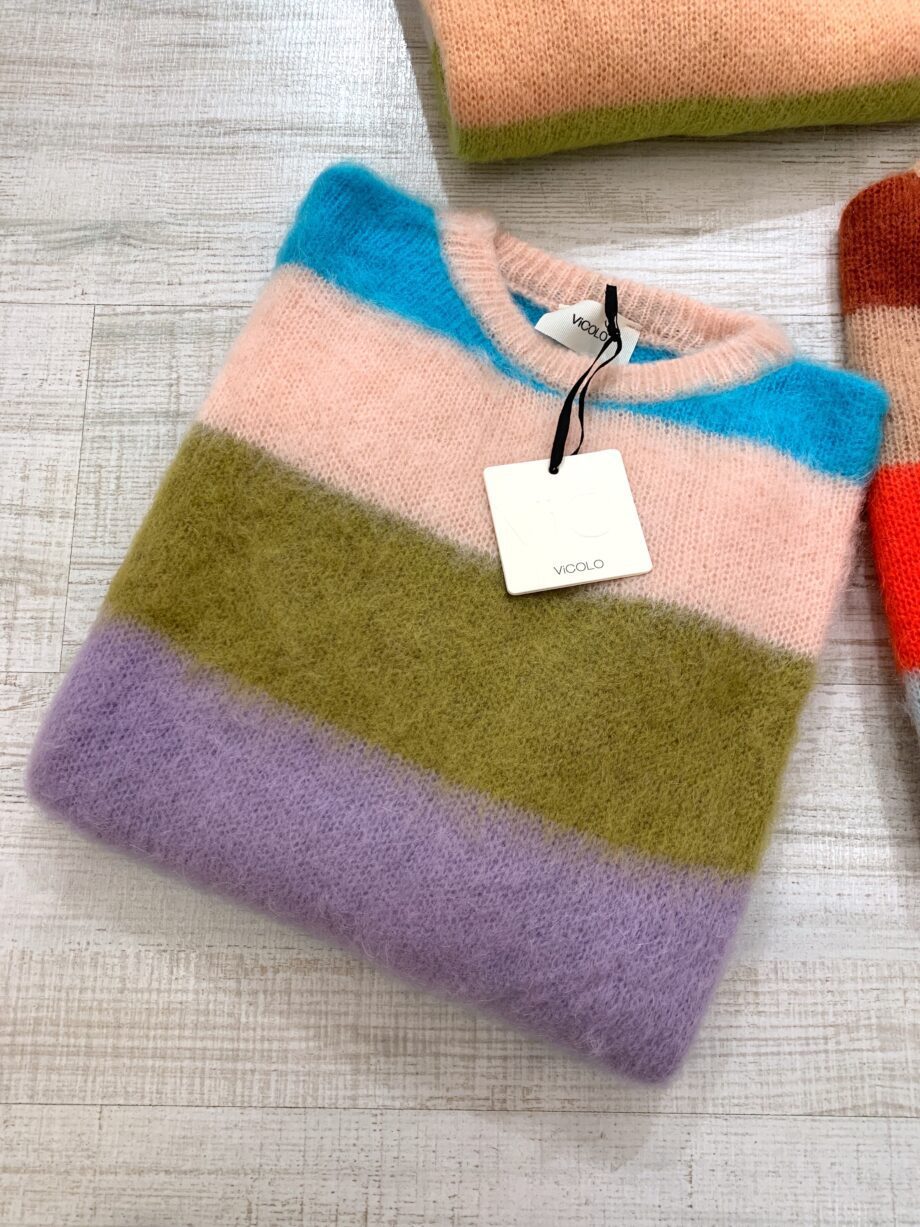 Shop Online Maglione in mohair rosa cipria a righe colorate Vicolo