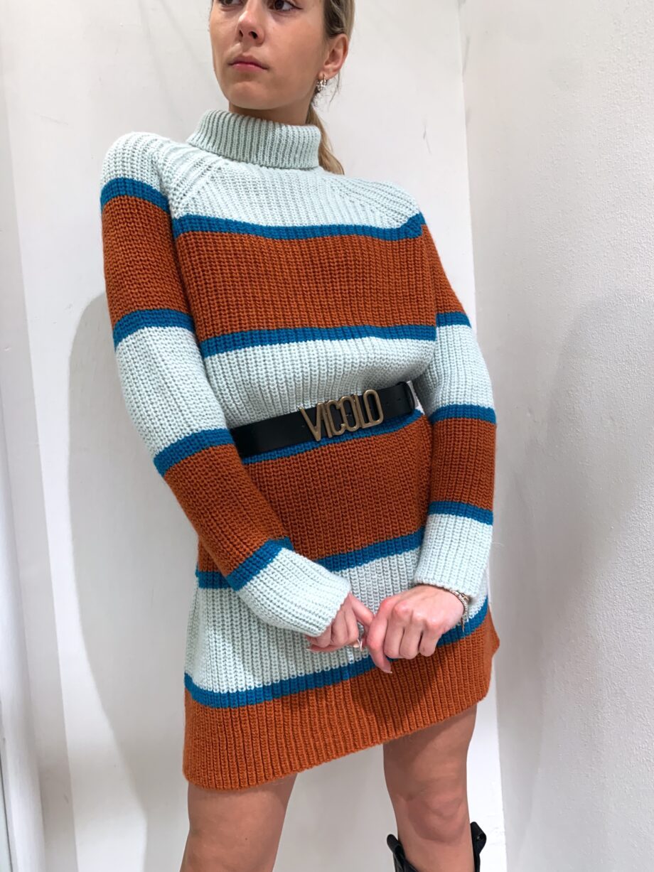 Shop Online Vestito in maglia a righe azzurro e ruggine Vicolo