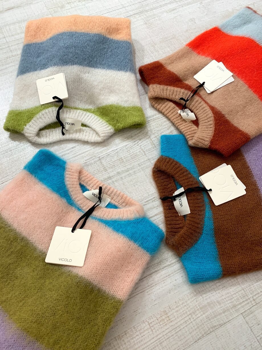 Shop Online Maglione in mohair panna a righe colorate Vicolo