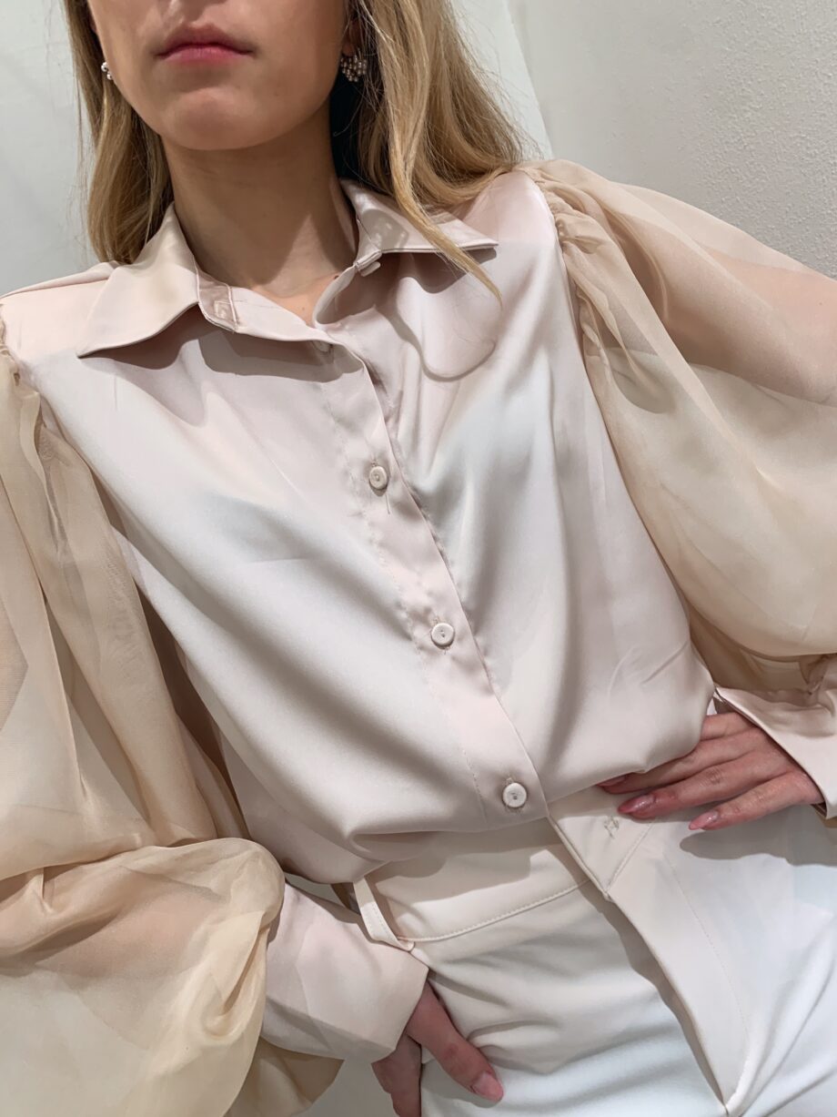 Shop Online Camicia satin champagne con maniche tulle Have One