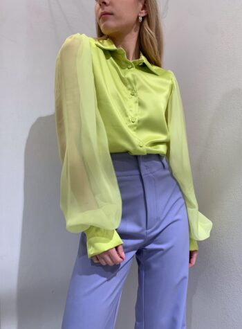 Shop Online Camicia satin lime con maniche tulle Have One