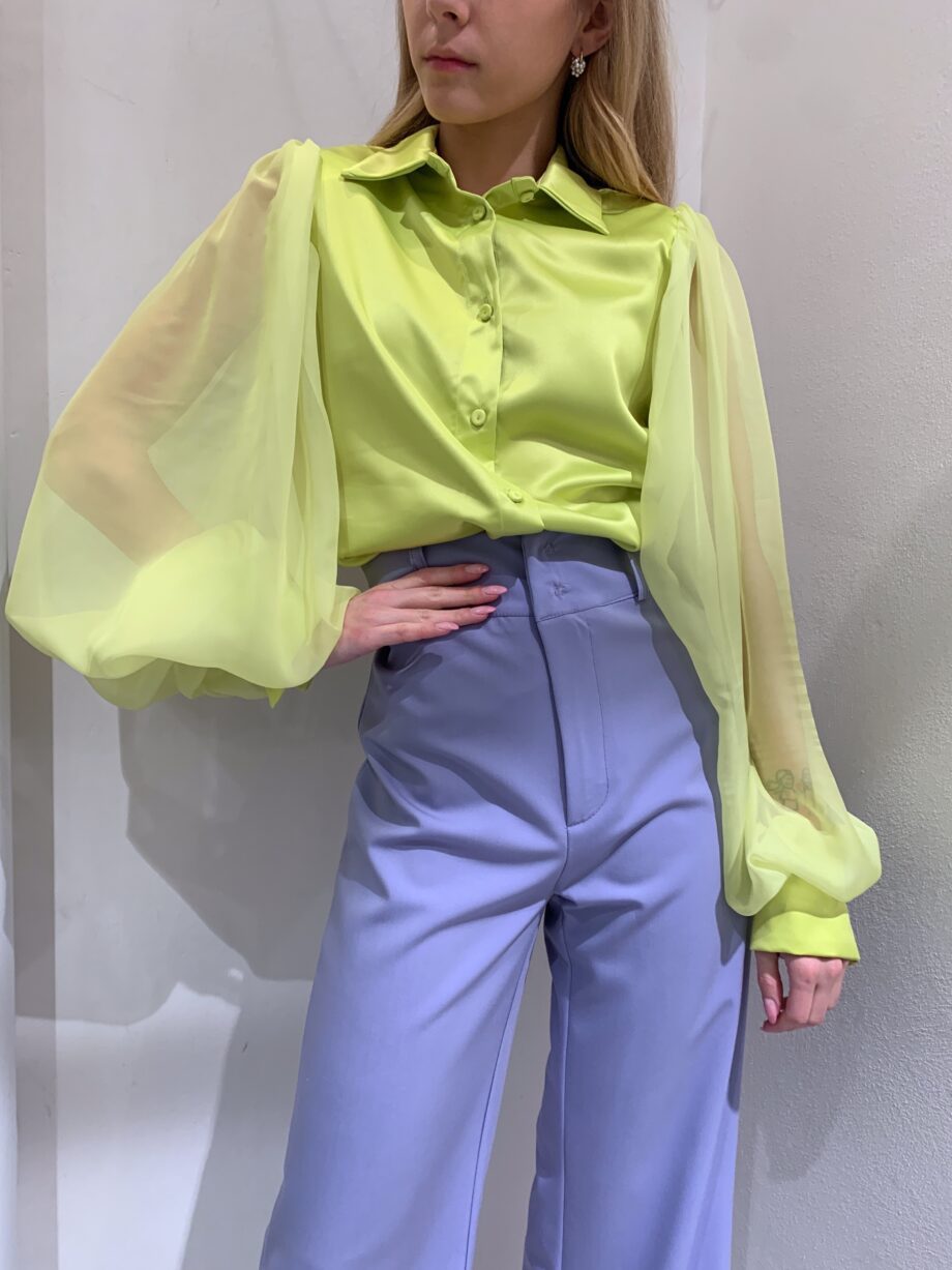 Shop Online Camicia satin lime con maniche tulle Have One