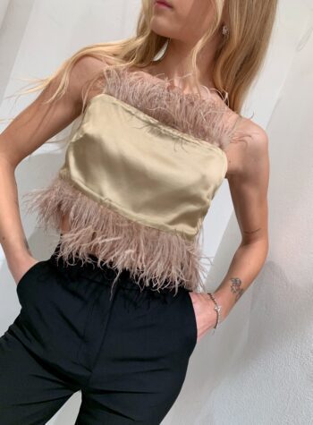 Shop Online Top satin beige con piume Vicolo