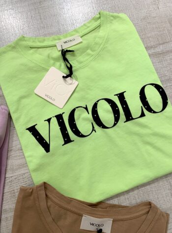 Shop Online T-shirt lime con scritta logo e stelline Vicolo