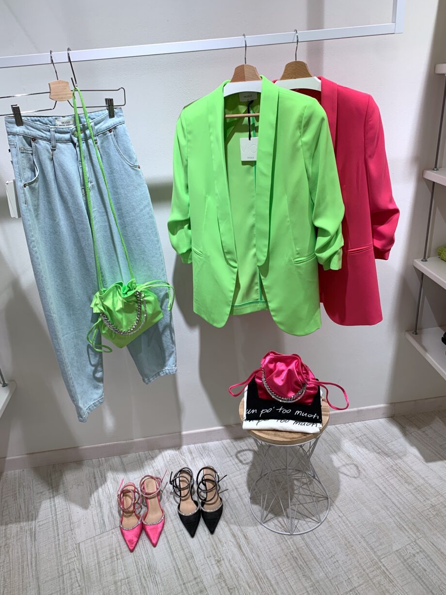 Shop Online Blazer verde fluo con maniche increspate Vicolo