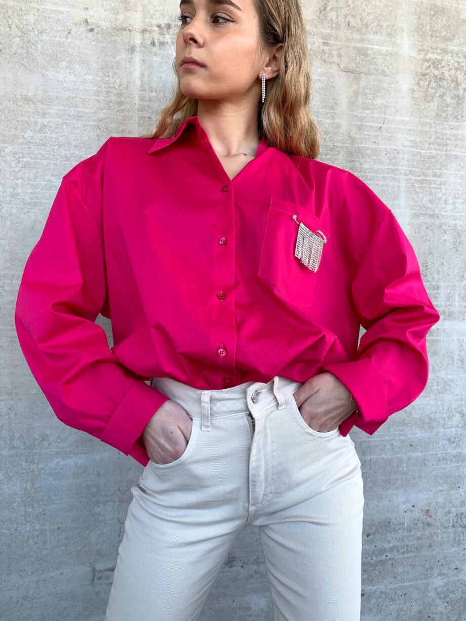 Shop Online Camicia in cotone fucsia con spilla strass Have One