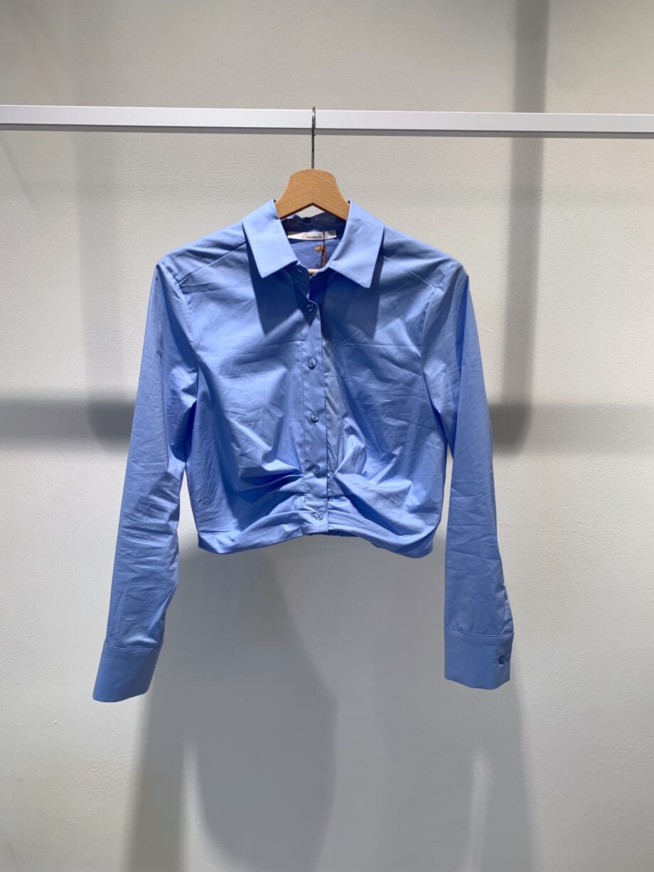 Shop Online Camicia crop in cotone azzurra Souvenir