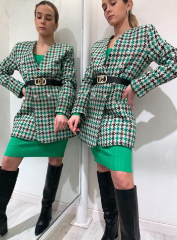 Shop Online Blazer doppiopetto in tweed panna e verde Vicolo