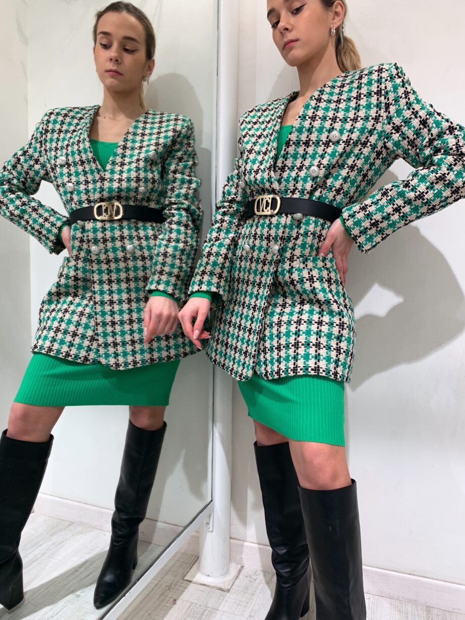 Shop Online Blazer doppiopetto in tweed panna e verde Vicolo
