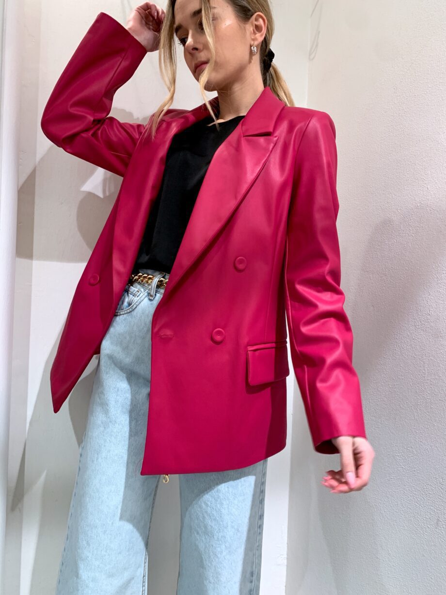 Shop Online Blazer doppiopetto in ecopelle fucsia Have One