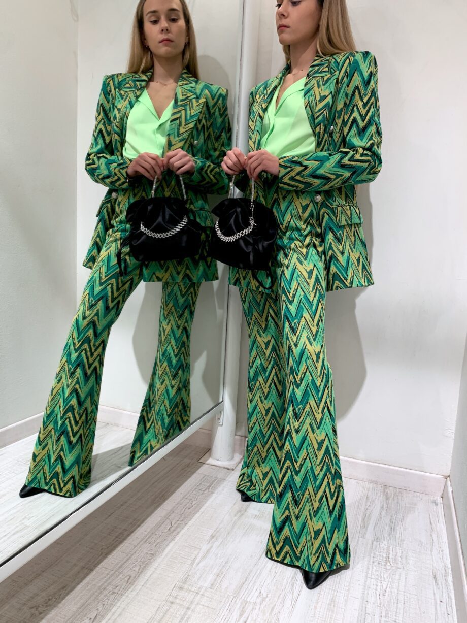 Shop Online Pantalone a zampa fantasia verde e gialla Vicolo