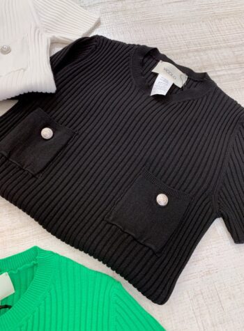 Shop Online Maglia mezza manica con taschine nera Vicolo