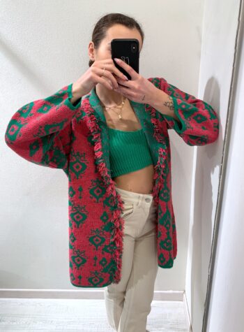 Shop Online Cardigan jacquard verde e fucsia Kontatto