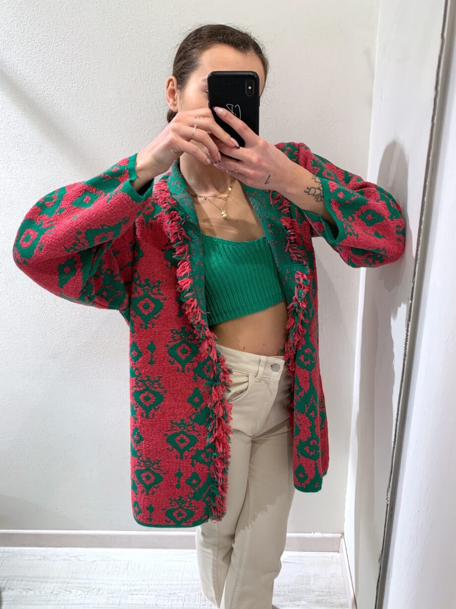 Shop Online Cardigan jacquard verde e fucsia Kontatto