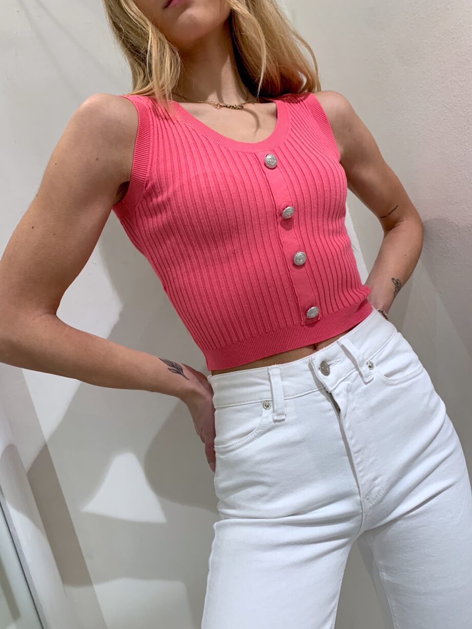 Shop Online Canotta crop con bottoni rosa bubble Vicolo