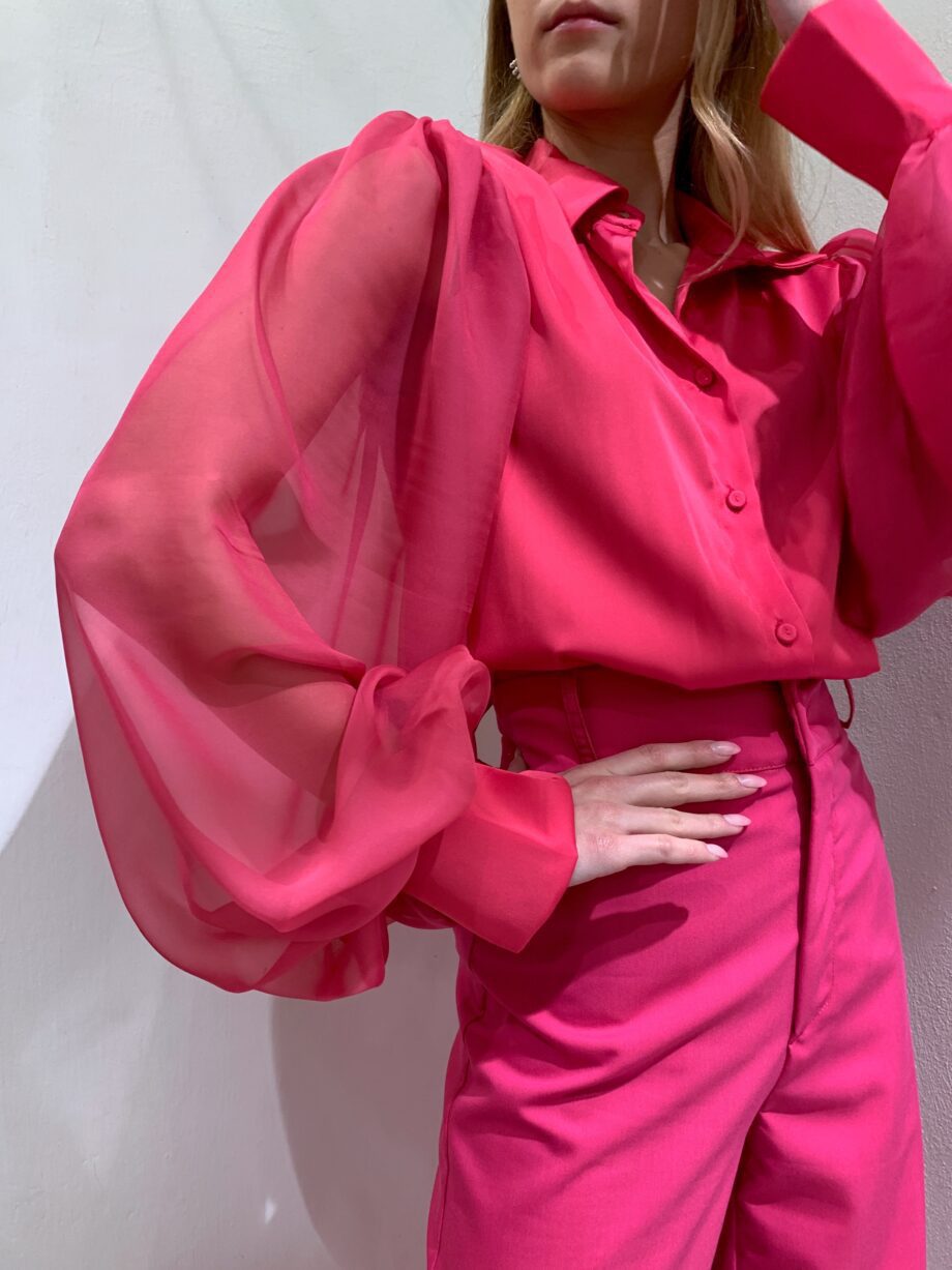 Shop Online Camicia satin fucsia con maniche tulle Have One