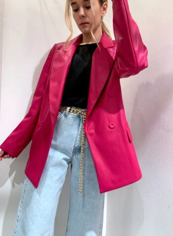 Shop Online Blazer doppiopetto in ecopelle fucsia Have One