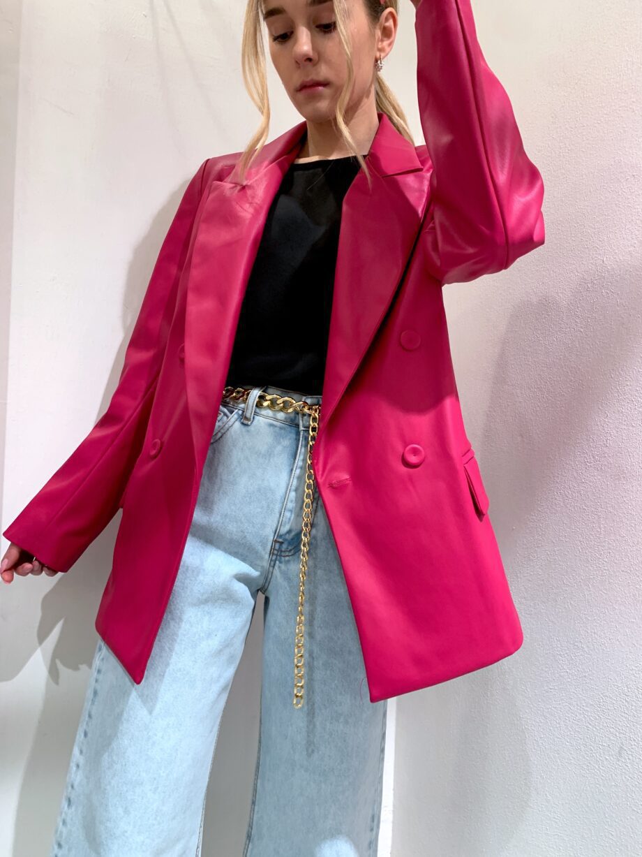 Shop Online Blazer doppiopetto in ecopelle fucsia Have One