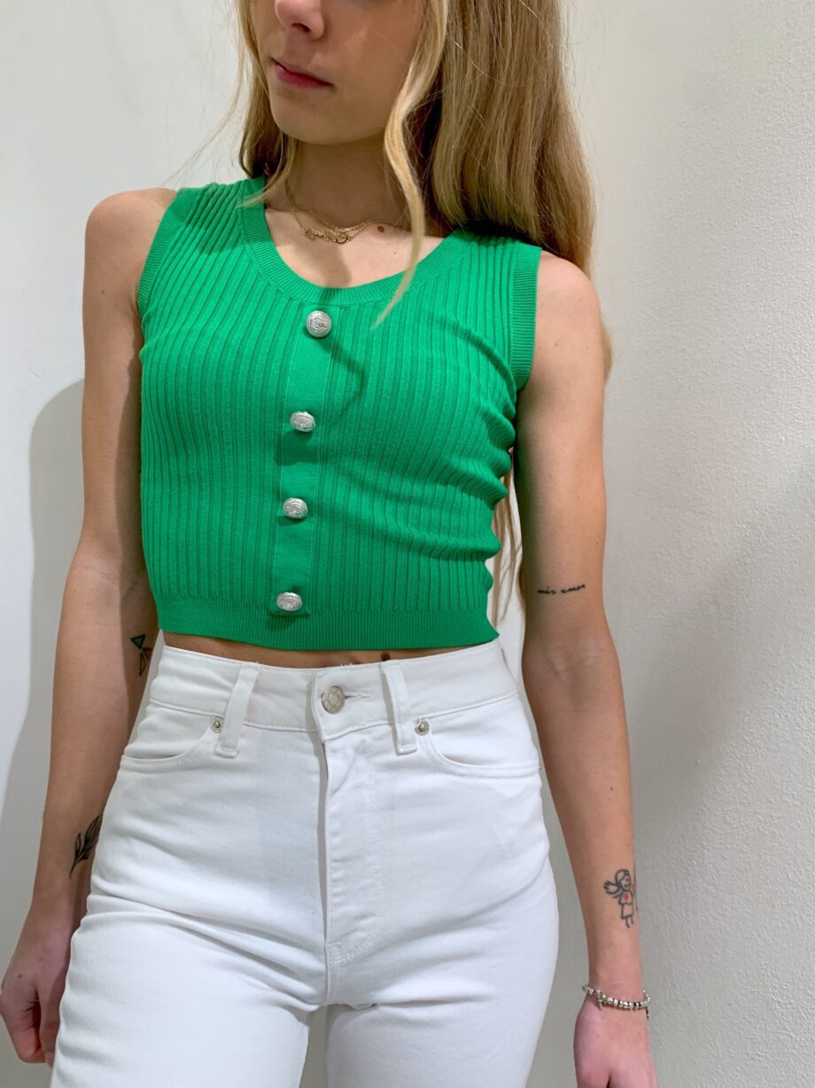 Shop Online Canotta crop con bottoni verde Vicolo