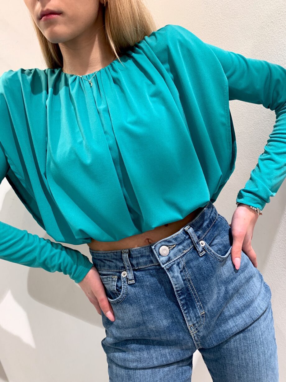 Shop Online Top verde drappeggiato manica lunga Have One