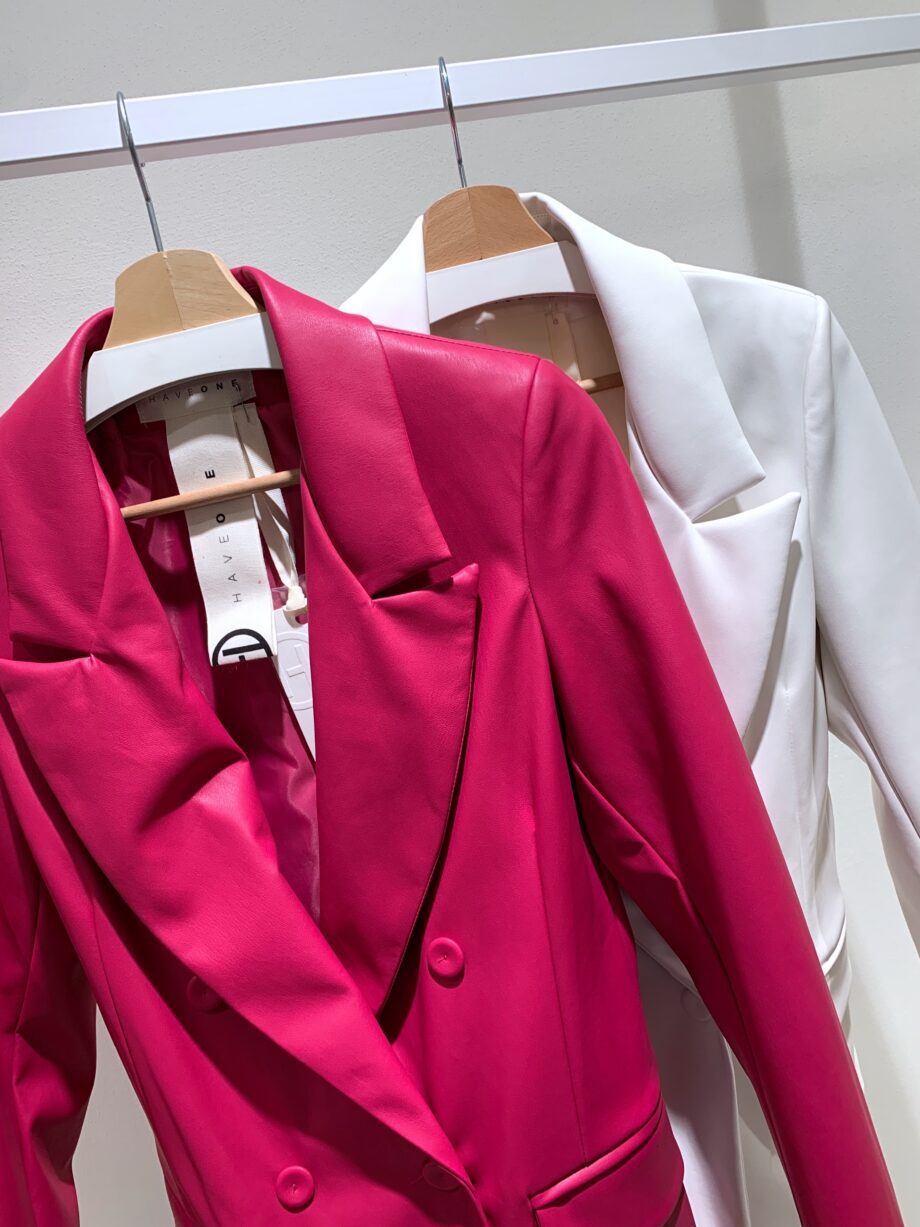 Shop Online Blazer doppiopetto in ecopelle fucsia Have One