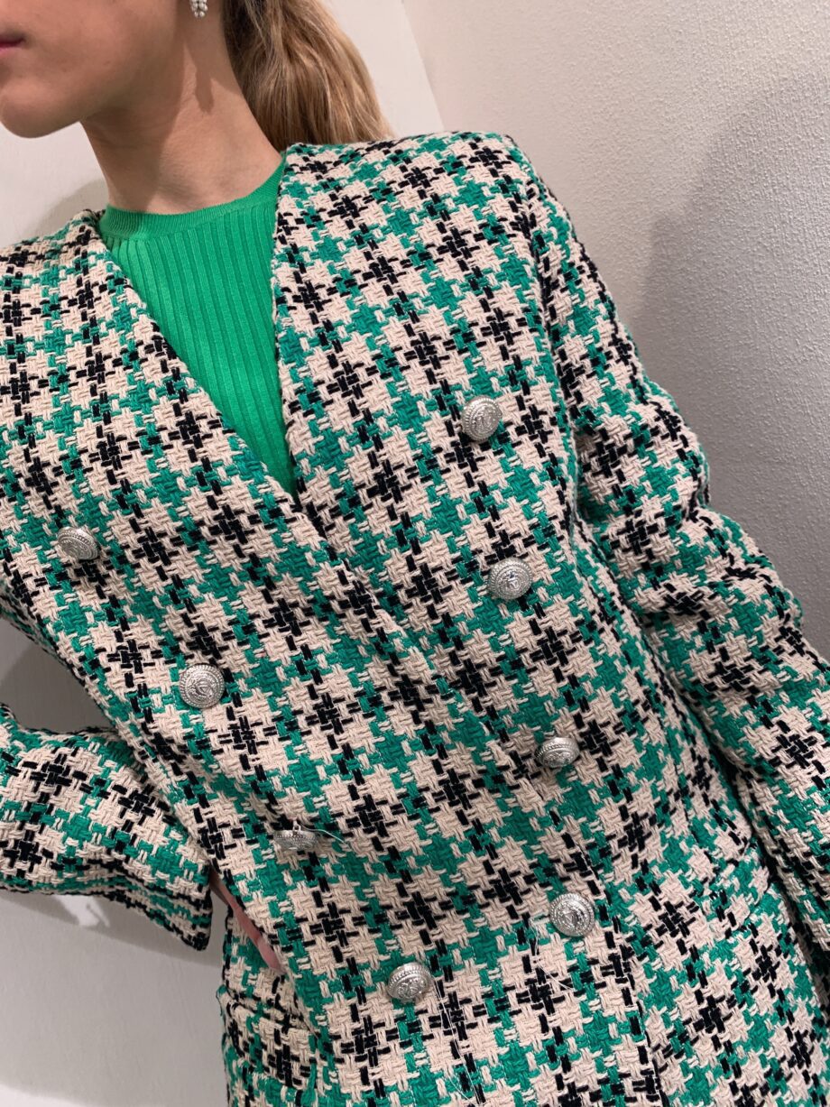 Shop Online Blazer doppiopetto in tweed panna e verde Vicolo