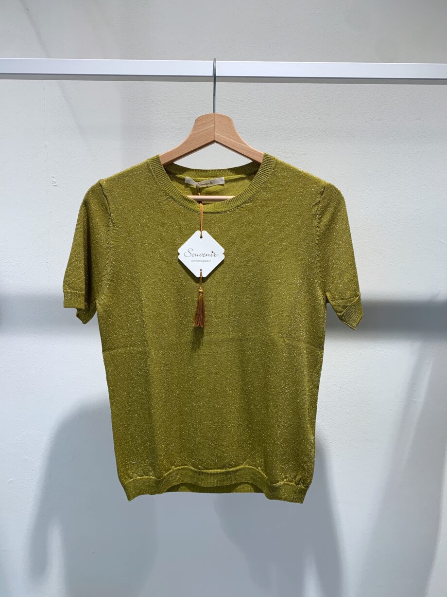 Shop Online T-shirt in maglia e lurex lime Souvenir