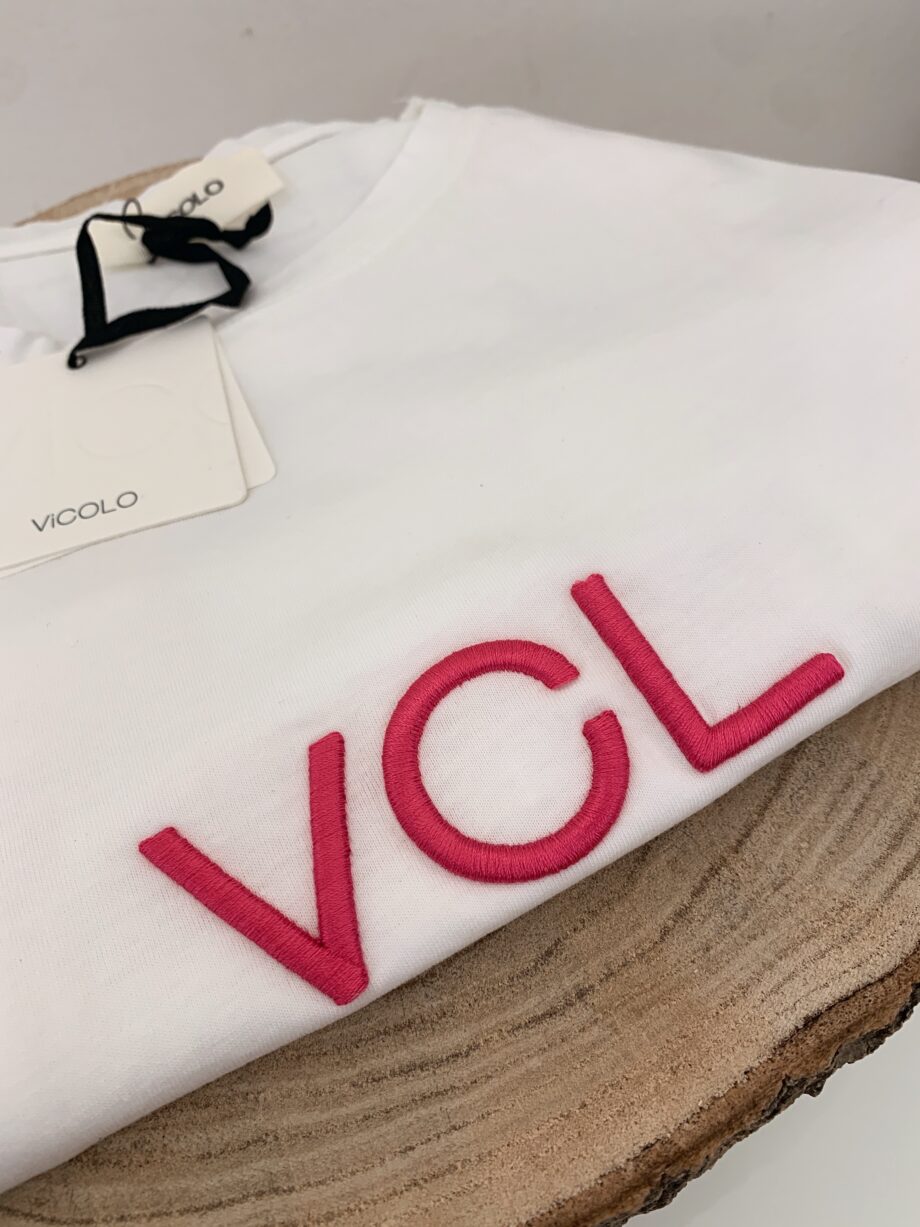 Shop Online T-shirt bianca con logo fucsia VCL Vicolo