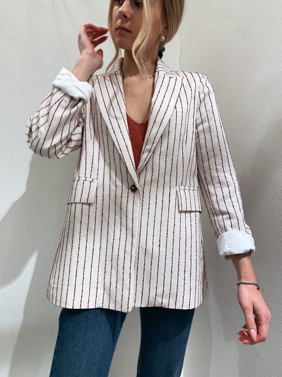 Shop Online Blazer monopetto panna a righe rosse con cintura Souvenir