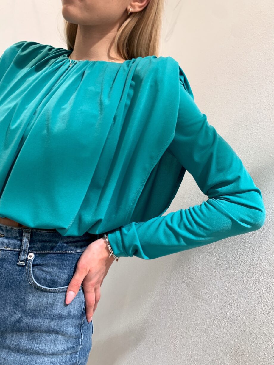 Shop Online Top verde drappeggiato manica lunga Have One