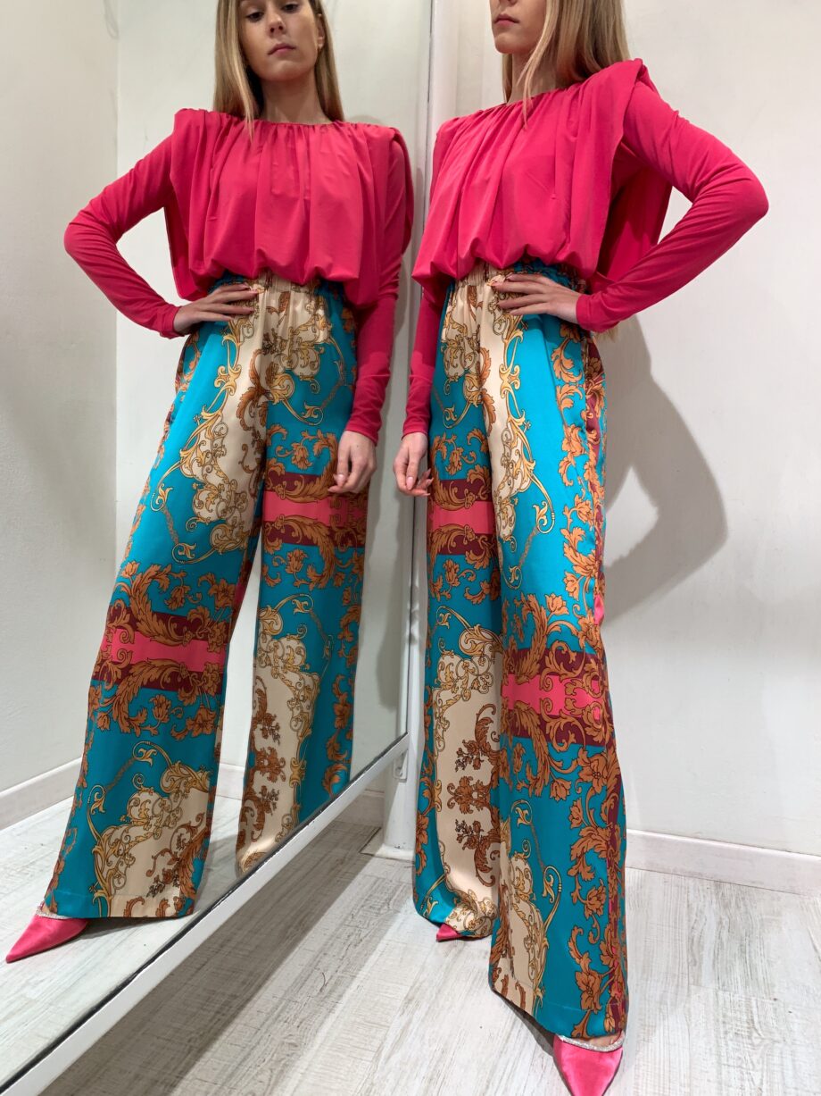 Shop Online Pantalone palazzo in satin fantasia Have One