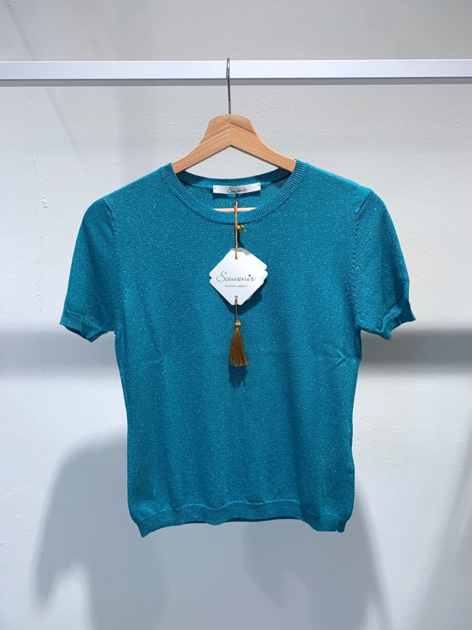 Shop Online T-shirt in maglia e lurex turchese Souvenir