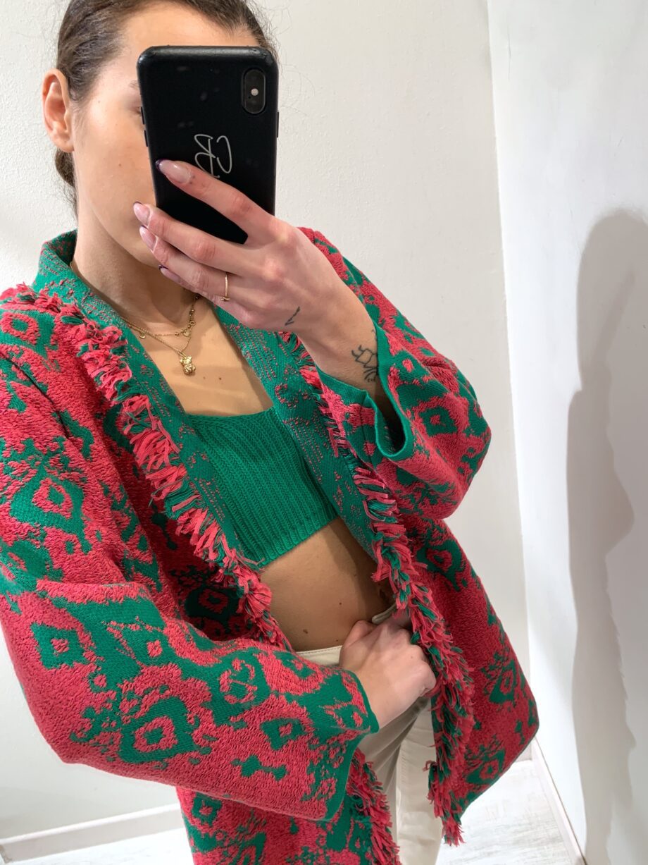 Shop Online Cardigan jacquard verde e fucsia Kontatto