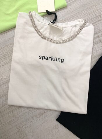 Shop Online T-shirt bianca con scritta e collana strass Vicolo