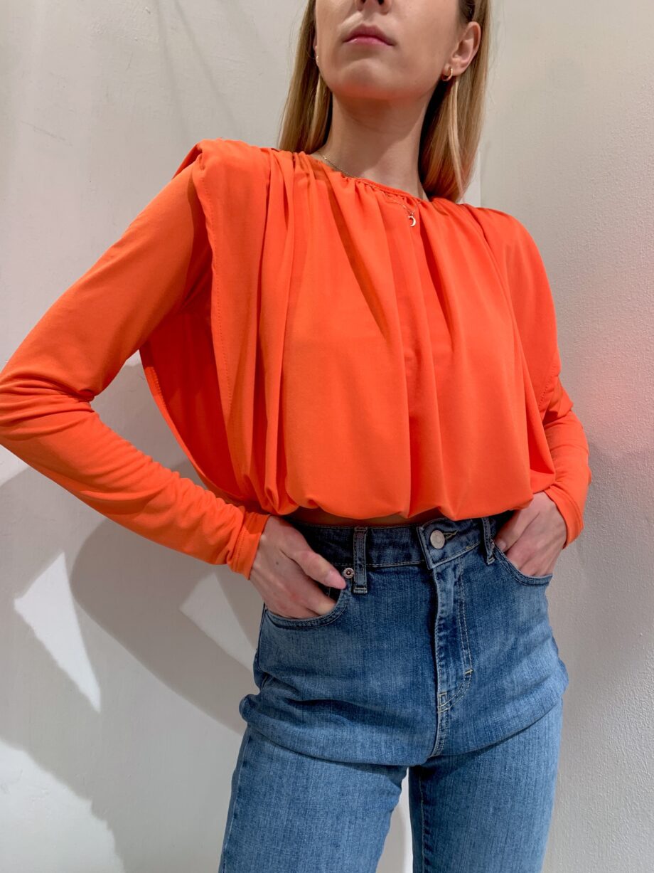 Shop Online Top arancio drappeggiato manica lunga Have One