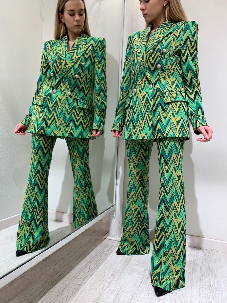 Shop Online Pantalone a zampa fantasia verde e gialla Vicolo