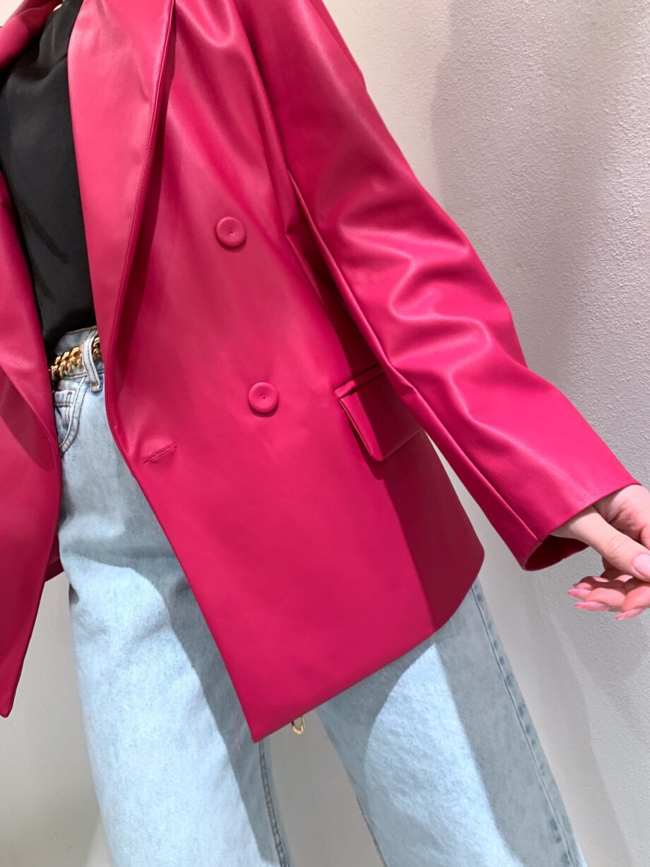 Shop Online Blazer doppiopetto in ecopelle fucsia Have One